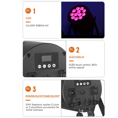 LED Par Light 12*20W 6 in 1 RGBWA-UV Par Can 스테이지 라이트 파티 바 KTV 효과 DJ 조명