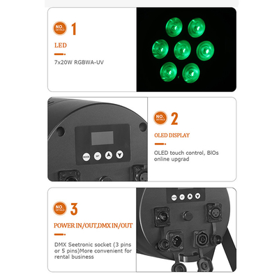 방수 무선 DMX 야외 7x20W RGBWA UV 6in1 IP65 LED PAR 빛