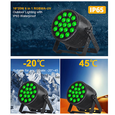 야외 무대 조명 IP65 방수 18x20W LED Par RGBWA+UV 6 in 1 DMX512 웨딩 파티 디스코 이벤트 건물 정면을위한 세탁 조명