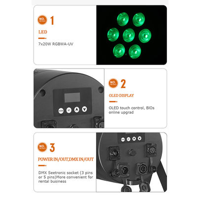 7x20W RGBWA+UV 6in-1 IP65 야외 LED PAR 라이트 ∙ DMX512 무대, 결혼식 및 이벤트용 방수 세탁