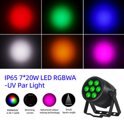 슈퍼 밝은 7x20W RGBWA + UV 6in1 LED PAR 라이트 IP65 웨딩 이벤트 임대 교회 파티 디스코를위한 야외 방수 스테이지 조명