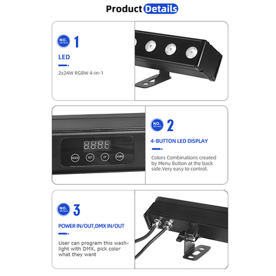 야외 건물 LED 벽 세탁기 빛 IP65 24 * 2w 방수 RGBW 벽 세탁기 바 DJ LED 픽셀 바 스테이지 라이트 파티