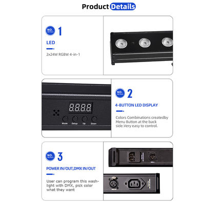 24x2W RGBW 4-in-1 LED 선형 벽 세탁 바 DMX512 건물 및 이벤트용 소리 활성화 스테이지 세탁 라이트