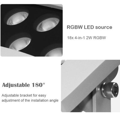 전문 RGBW LED 건물 나무 투광 조명 방수 IP65 DMX512 LED 투광등 야외 외관 조명용 36W