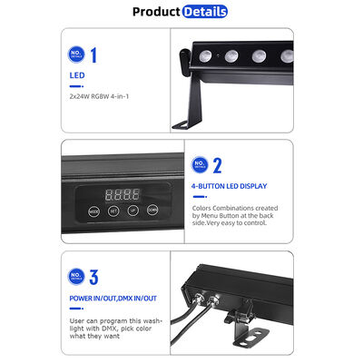 방수 LED 워시 라이트 바 12/24x2W RGBW 4-in-1 IP65 알루미늄 DMX512
