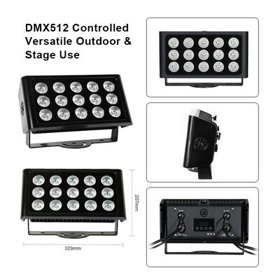15x5W RGBW 4-in-1 IP65 실외 LED 투광등 — 정원, 무대 및 건물 조명을 위한 DMX512 방수 광각 빔