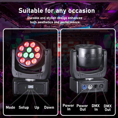 12x8W RGBW 4in1 LED 무빙 헤드 DJ 조명 DMX512 9° 빔 워시 무대 조명 (무대, 나이트클럽, KTV, 웨딩 공연용)