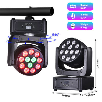 12x8W RGBW 4in1 LED 무빙 헤드 DJ 조명 DMX512 9° 빔 워시 무대 조명 (무대, 나이트클럽, KTV, 웨딩 공연용)