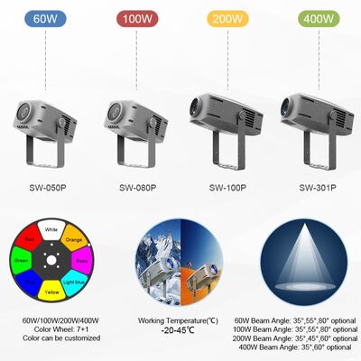 야외 IP65 물파 효과 프로젝터 RGBW LED 60W에서 400W 옵션 DMX512