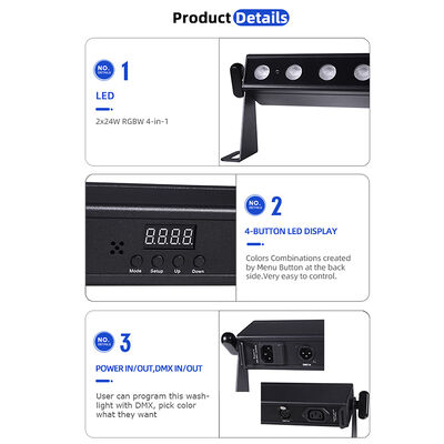 전문 9도 좁은 빔 LED 벽 세척기 24x2W RGBW 4in1 DMX512 실내 선형 세척 라이트 바 스테이지 이벤트