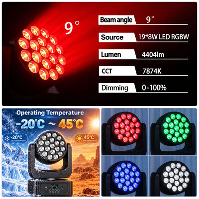 19x8w Rgbw 4in1 이동 헤드 워시 라이트 DJ 디스코 LED 스테이지 라이트