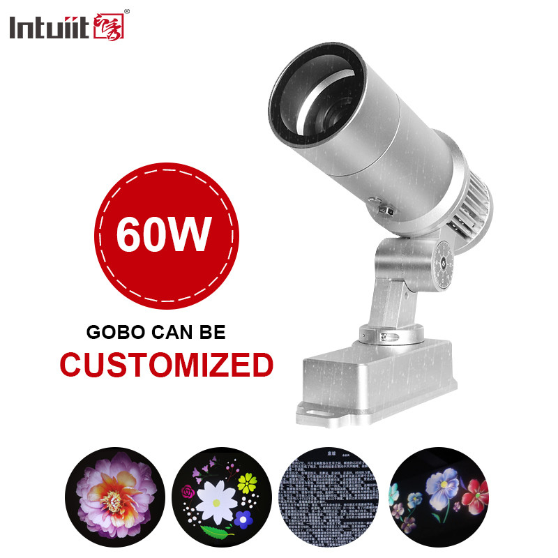 60W 고보 프로젝터 커스텀 로고 LED 라이트 HD 이미지 야외용 Ip65 회전 광고 프로젝션 라이트 웨딩용