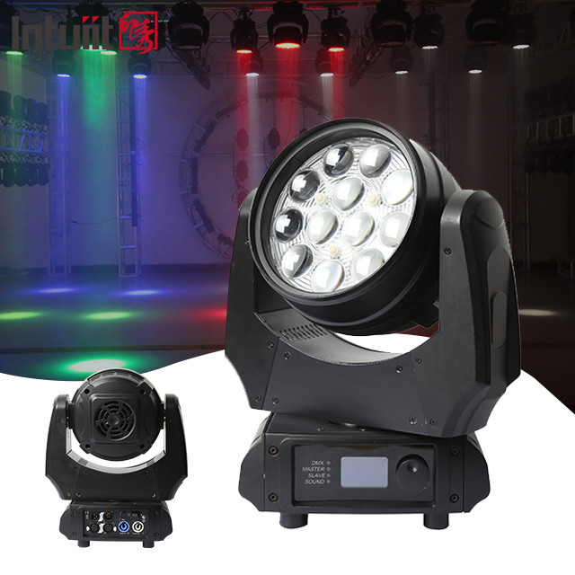 LED 12x10W 4in1 RGBW 세탁기 줌 이동 헤드 스테이지 라이트 DJ 디스코 나이트 클럽 웨딩 교회 극장 파티