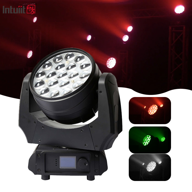 19x15w Rgbw 4in1 LED 이동 헤드 줌 세탁 스테이지 조명 빔 LED 이동 헤드 라이트