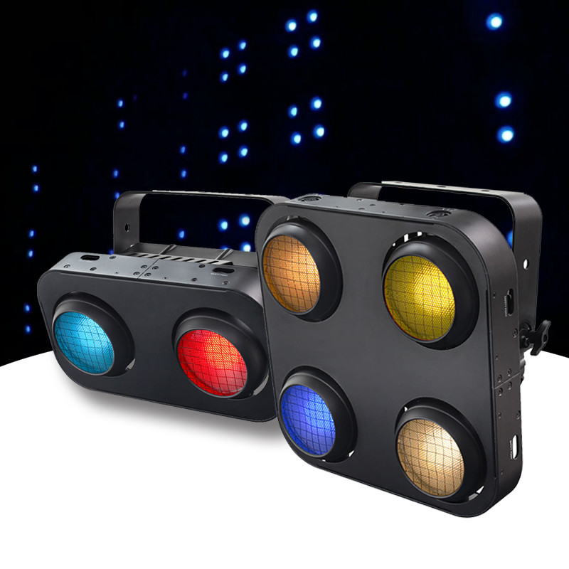 200W Cob LED Par Can 스테이지 라이트 따뜻한 흰색 또는 RGB 2 눈 LED 블라인드 라이트 DMX 관객 조명