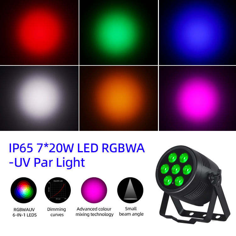 슈퍼 밝은 7x20W RGBWA + UV 6in1 LED PAR 라이트 IP65 웨딩 이벤트 임대 교회 파티 디스코를위한 야외 방수 스테이지 조명