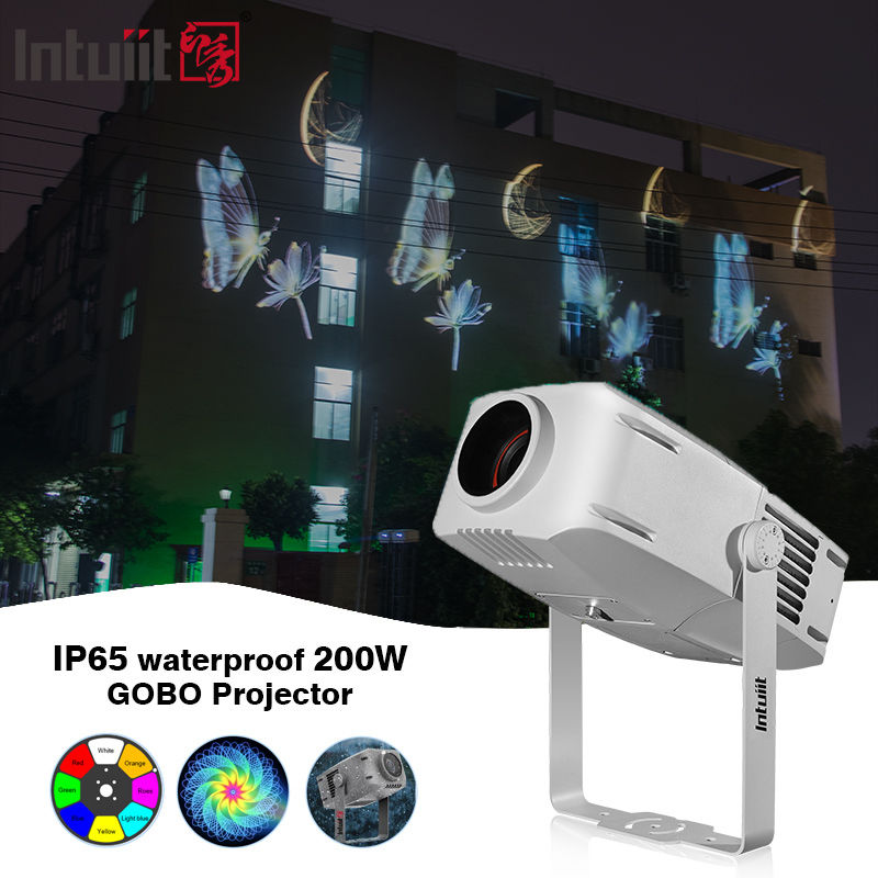프로페셔널 200W 아웃도어 방수 광고 LED 회전 Gobo 로고 프로젝트 프로젝터 라이트 IP65