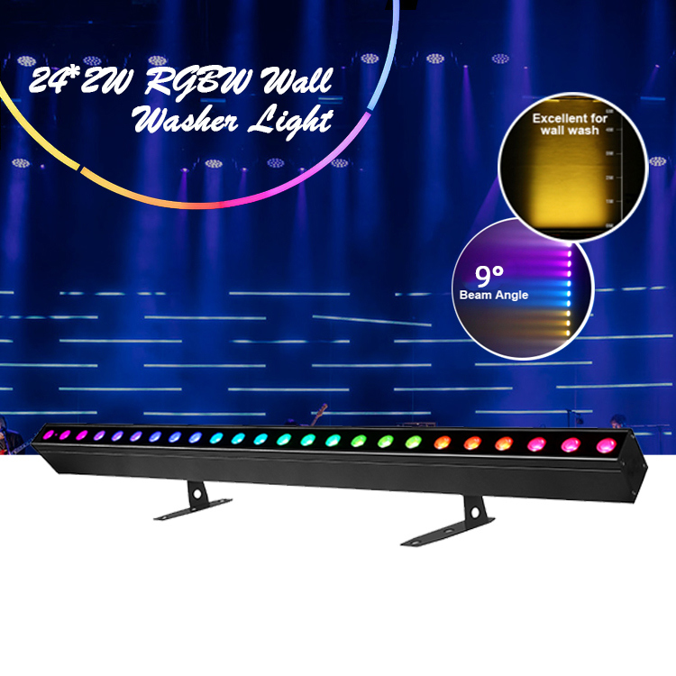 워시 라이트 IP20 DMX512 고급 스마트 음악 솔루션 24*2W RGBW LED 조명 선형 바 벽 워셔