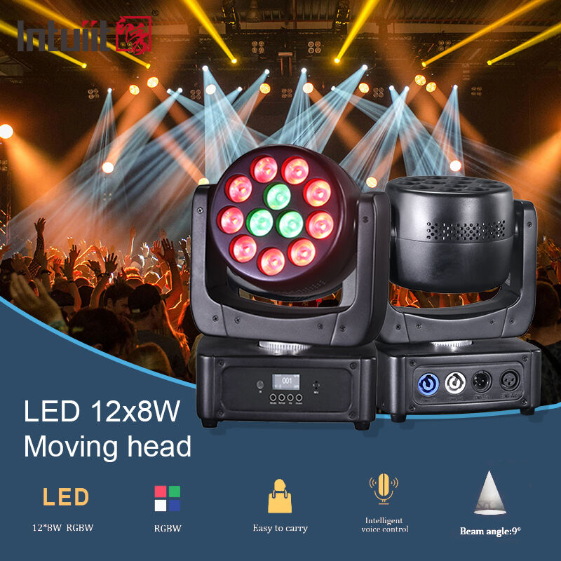 스테이지 조명 공장 12x8W RGBW LED 워시 무빙 헤드 라이트 (사운드 활성화 DMX512 제어 기능 포함)