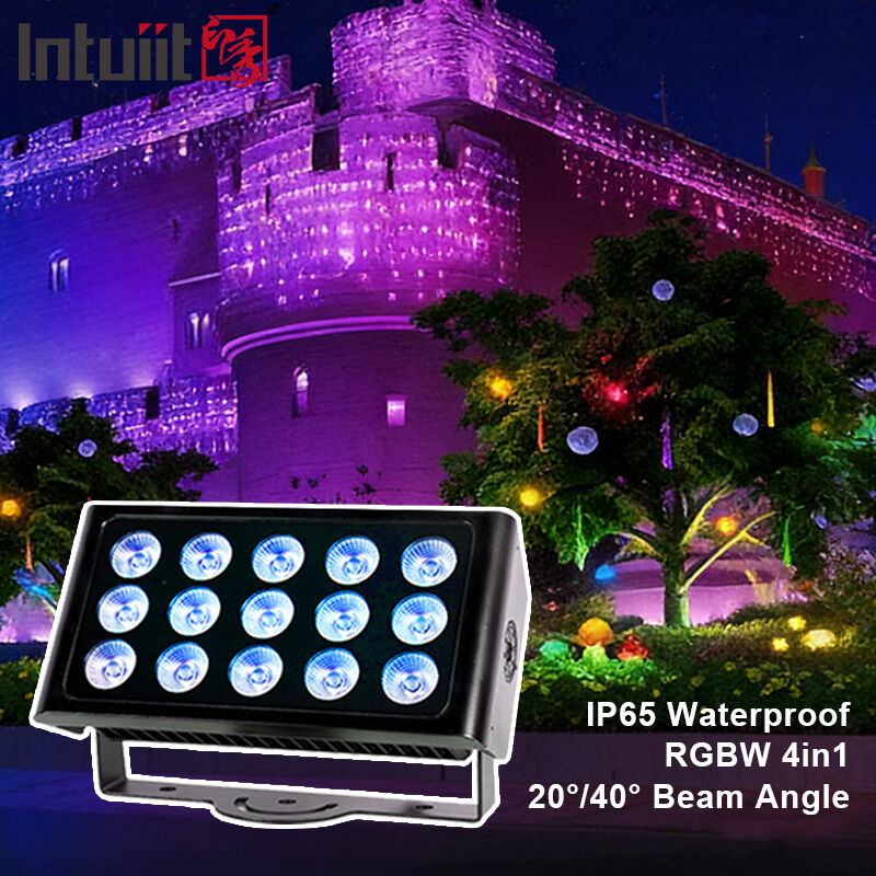 전문 IP65 방수 LED 홍수 조명 15x5W RGBW 4 in 1 야외 풍경 스팟 조명 알루미늄 건축 세척 조명