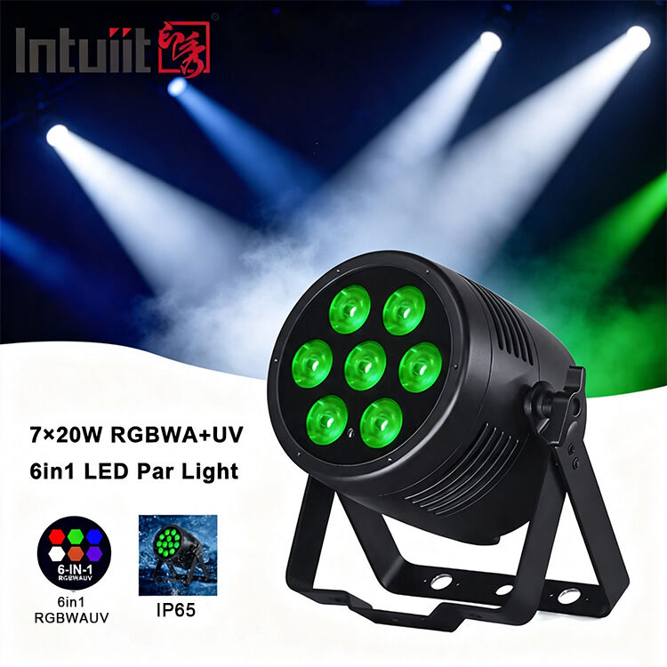 7x20W RGBWA+UV 6in-1 IP65 야외 LED PAR 라이트 ∙ DMX512 무대, 결혼식 및 이벤트용 방수 세탁