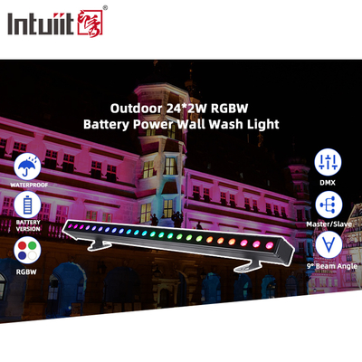 상업용 야외 조명용 RGBW 효과를 갖춘 IP65 방수 24x2W DMX512 LED 벽면 세척기 배터리 전원