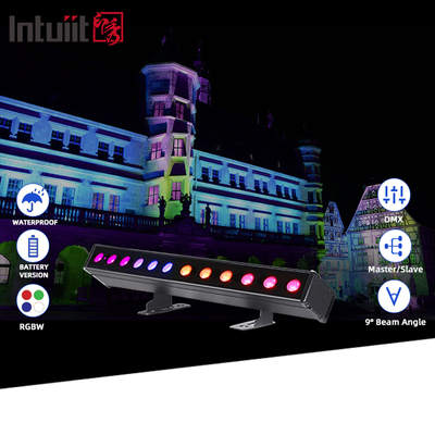 IP65 배터리 전력 LED 벽 세탁기 12pcsx2W Rgbw 4in1 LED 바 라이트 아웃도어