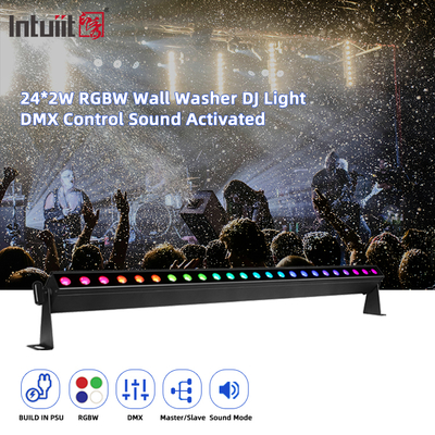 사운드 컨트롤 24개*2w DMX512 RGBW 4in1 픽셀 선형 바 LED 벽 세척 조명 전문 조명