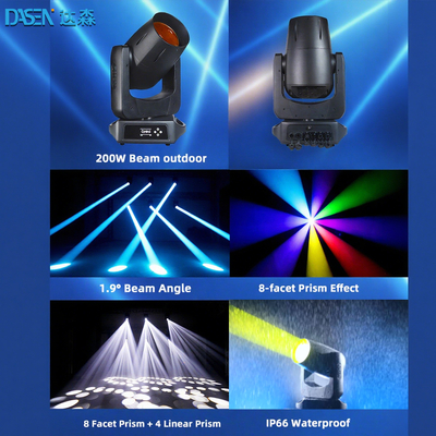새로운 모델 LED 200W 8색 바퀴 효과 스테이지 라이트 빔 이동 헤드 라이트 DJ 클럽 스테이지 이벤트
