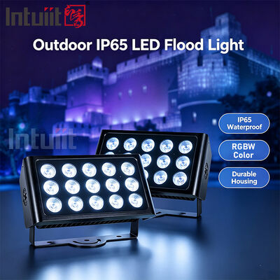 15x5W RGBW 4-in-1 IP65 실외 LED 투광등 — 정원, 무대 및 건물 조명을 위한 DMX512 방수 광각 빔